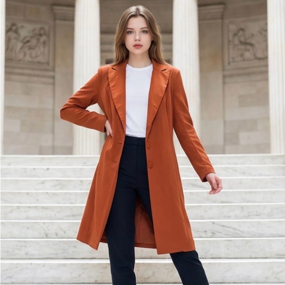 Fashion Nova Cardi B. Vibrant Orange Trench Coat - Picture 2 of 3